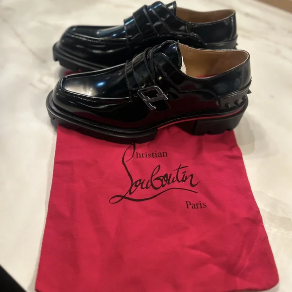 Christian Louboutin Black Calfskin Our Georges Men's Leather Loafers 44 - Picture 3 of 12